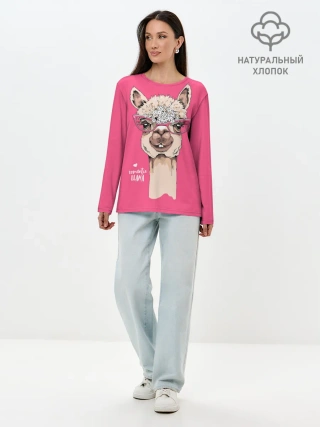 Лонгслив женский. Хлопок / Romantic llama