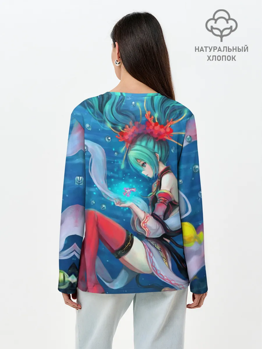 Лонгслив женский. Хлопок / Hatsune Miku в чулках
