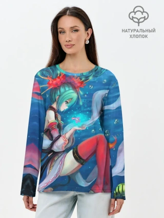 Лонгслив женский. Хлопок / Hatsune Miku в чулках