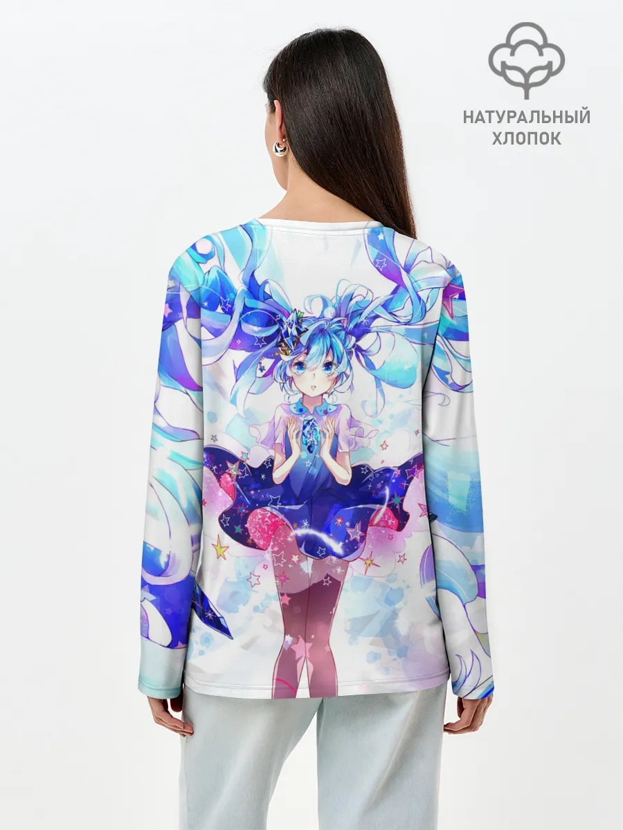 Лонгслив женский. Хлопок / Хацуне Мику на красочном фоне