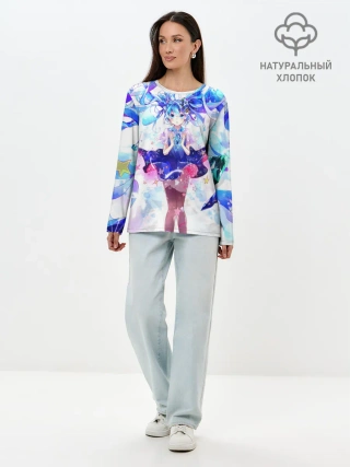 Лонгслив женский. Хлопок / Хацуне Мику на красочном фоне