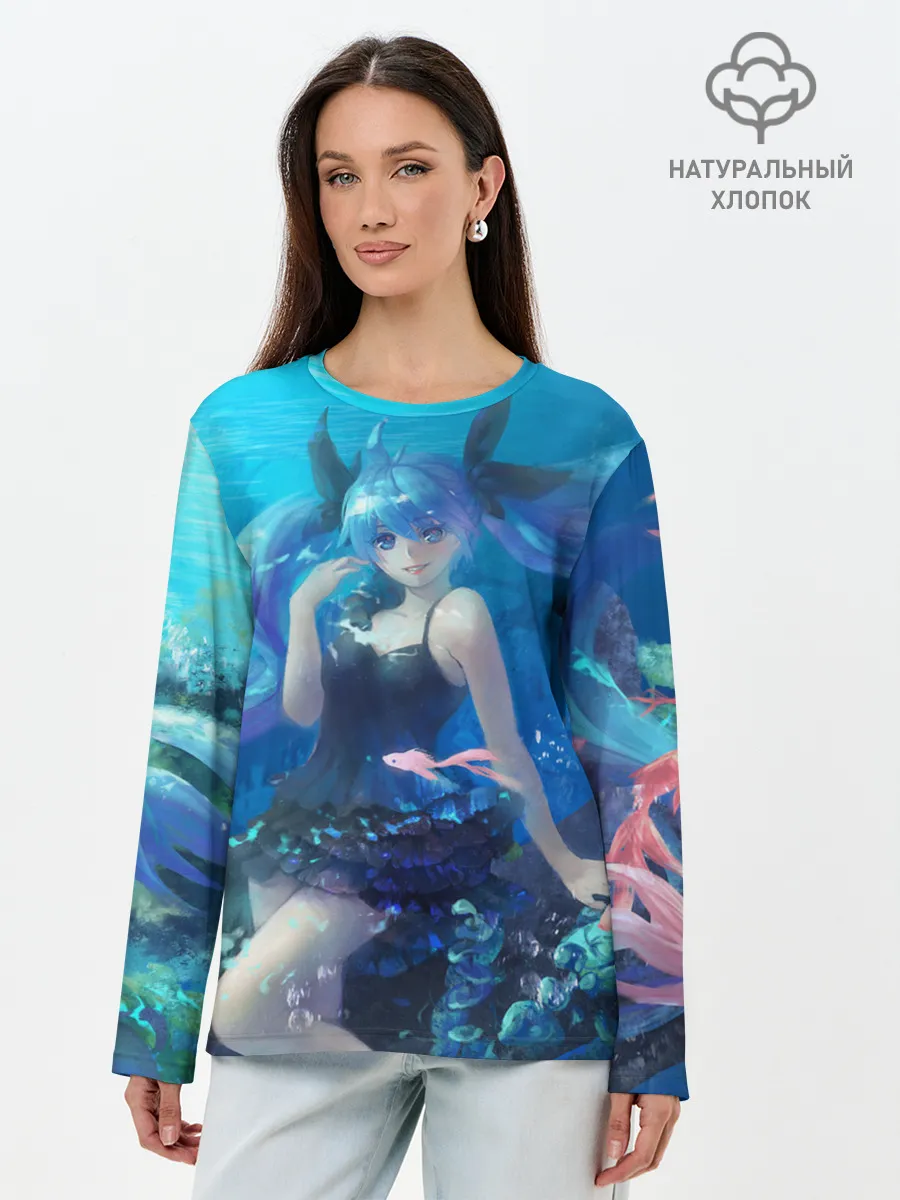 Лонгслив женский. Хлопок / Подводная Хацуне Мику