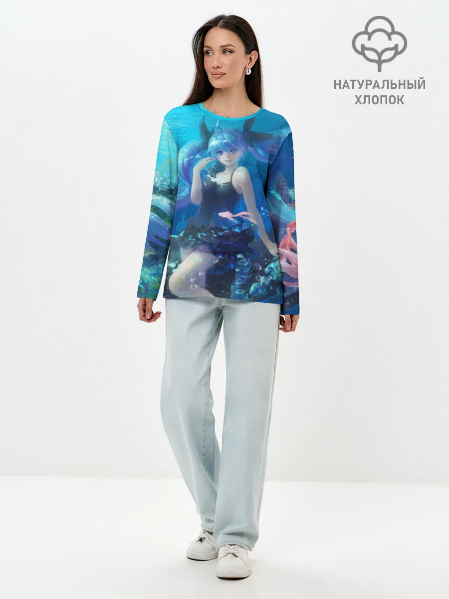 Лонгслив женский. Хлопок / Подводная Хацуне Мику