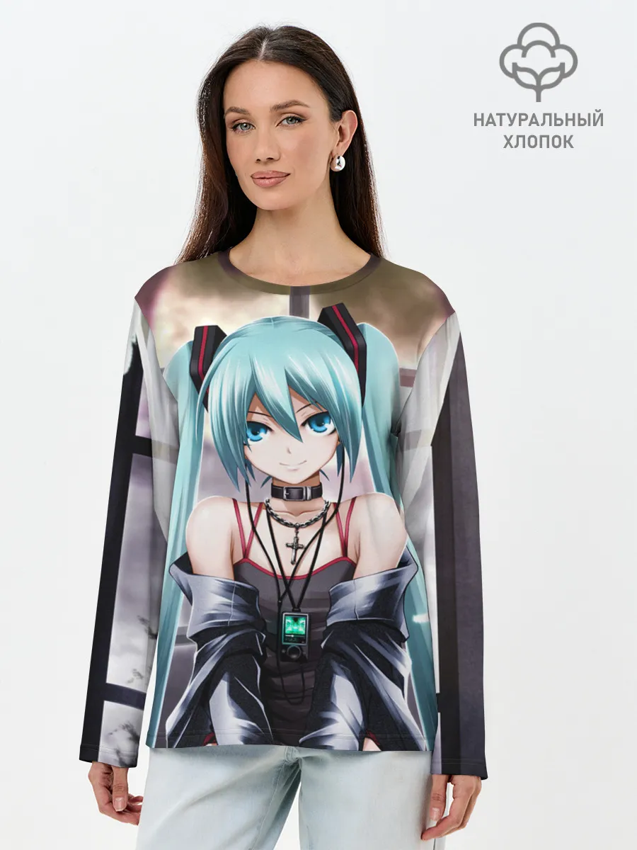 Лонгслив женский. Хлопок / Мику Хацунэ