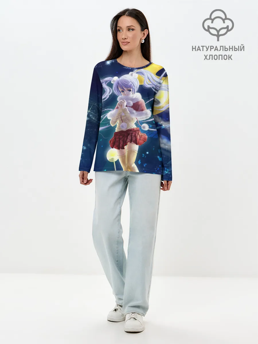 Лонгслив женский. Хлопок / Зайчик и Хацуне Мику