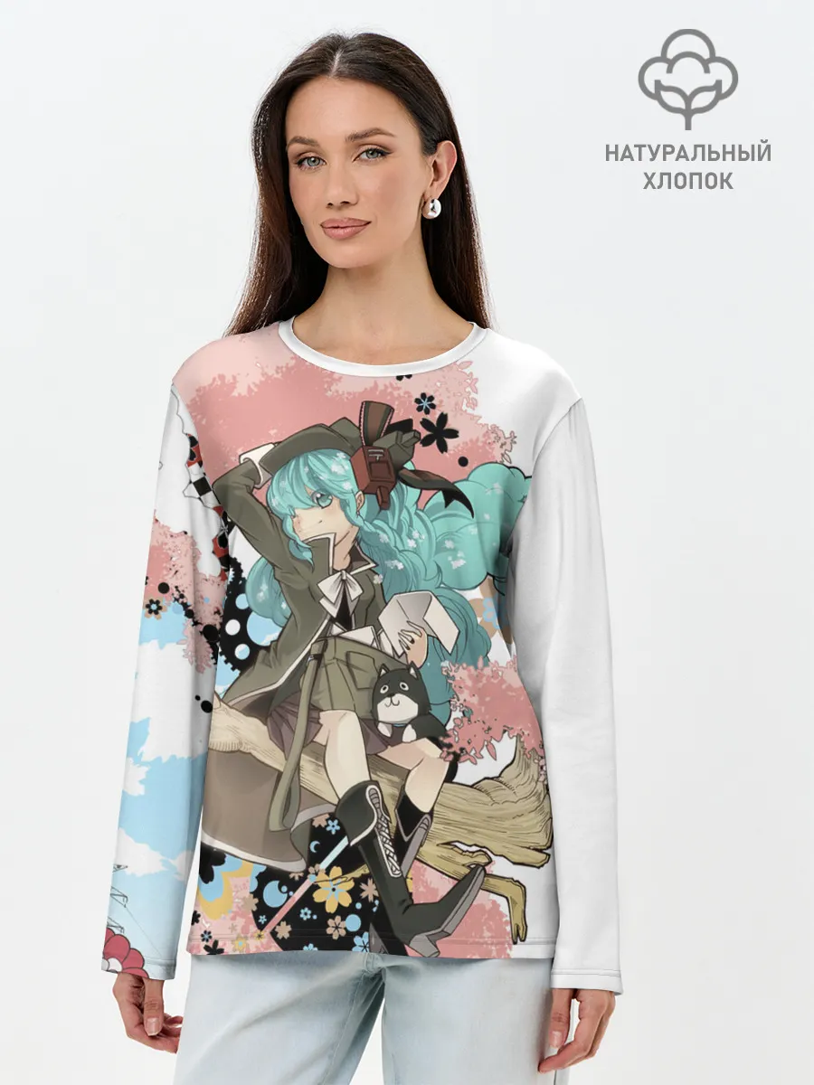 Лонгслив женский. Хлопок / Мику Хацунэ