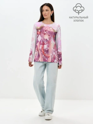 Лонгслив женский. Хлопок / Ванильная Hatsune Miku