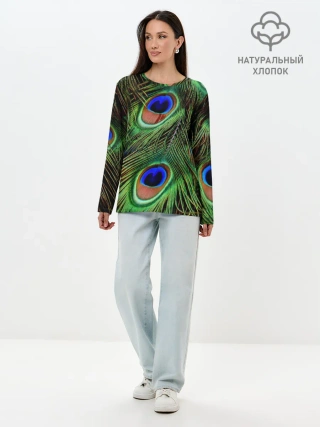 Лонгслив женский. Хлопок / Перья павлина #1