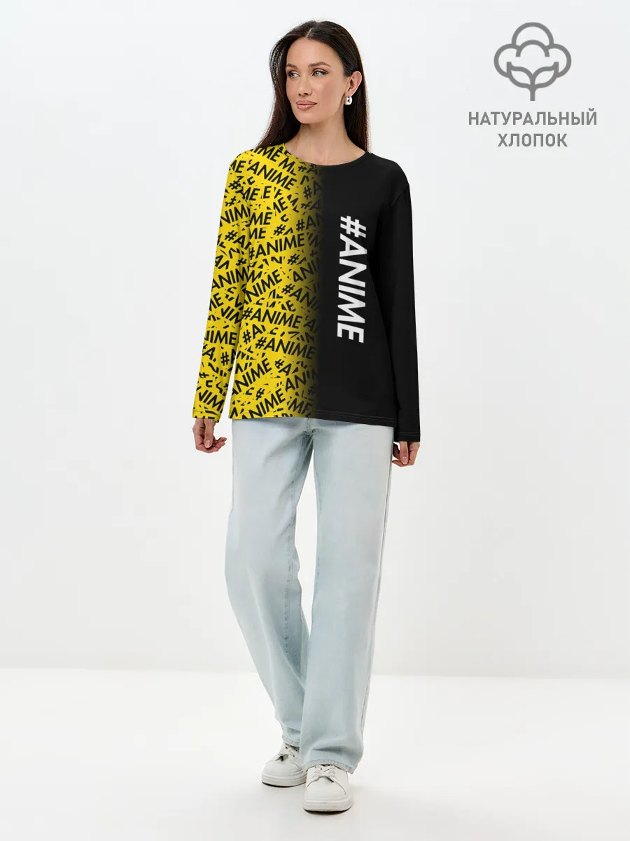 Лонгслив женский. Хлопок / ANIME pattern text