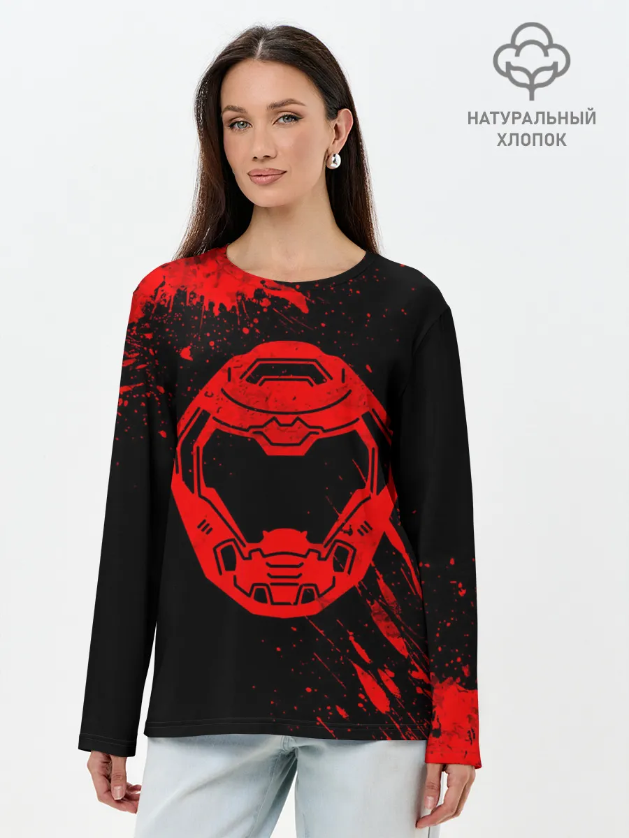 Лонгслив женский. Хлопок / DOOM - Шлем