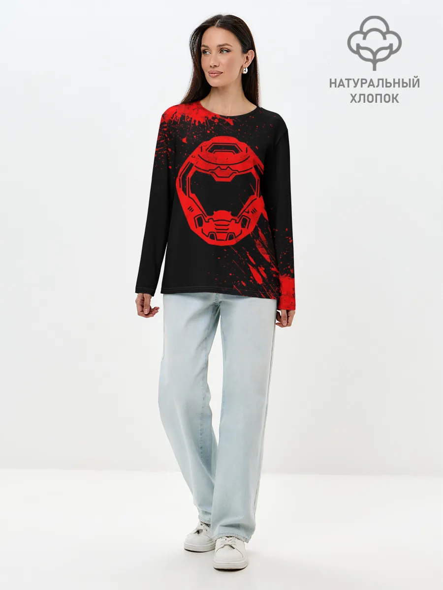 Лонгслив женский. Хлопок / DOOM - Шлем
