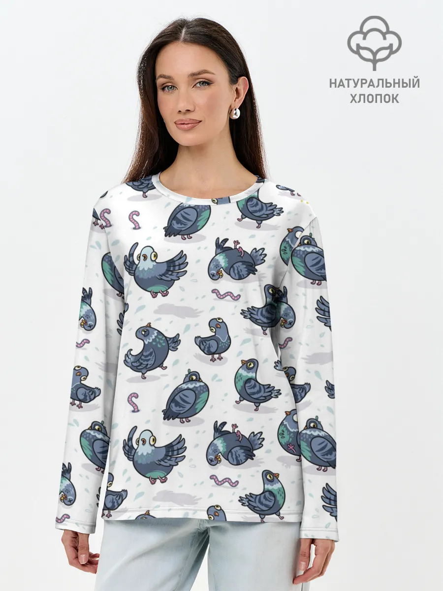 Лонгслив женский. Хлопок / Голуби