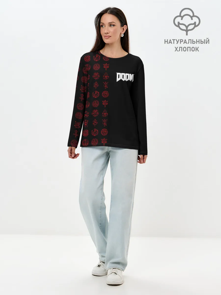 Лонгслив женский. Хлопок / DOOM - Руны
