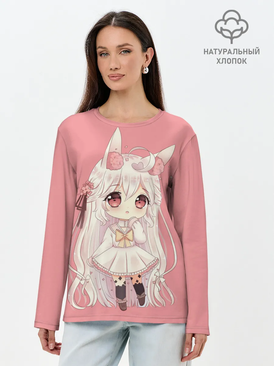 Лонгслив женский. Хлопок / Неко тян
