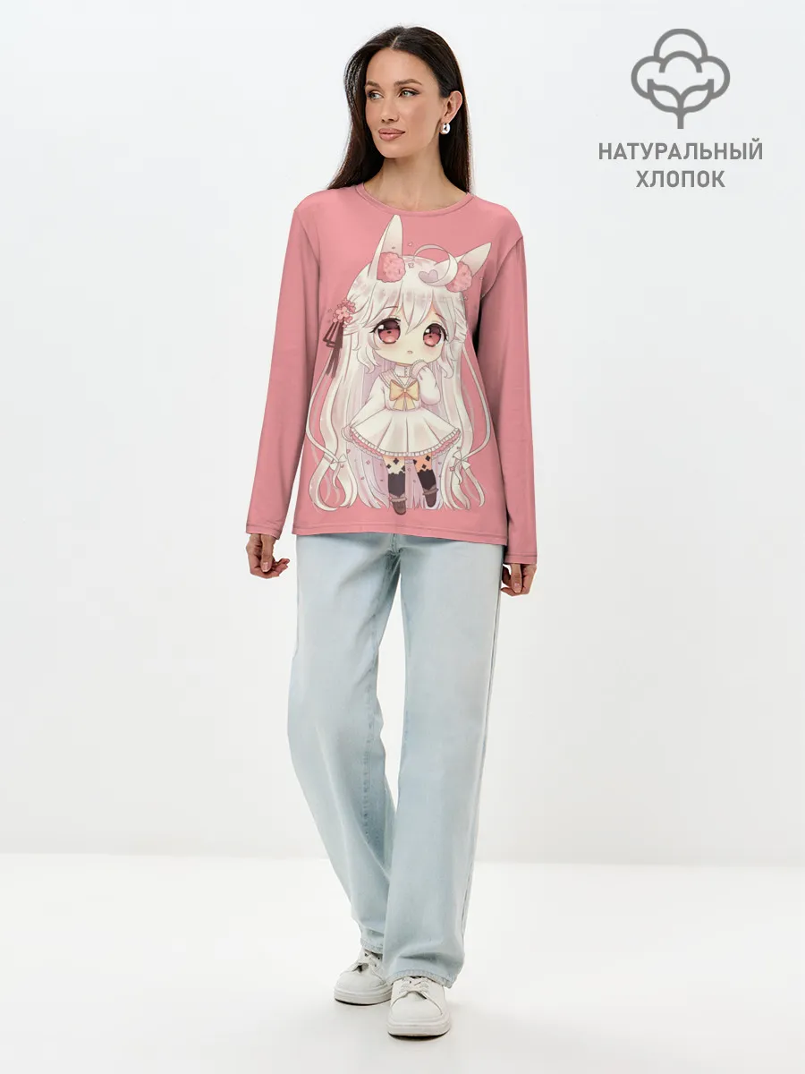 Лонгслив женский. Хлопок / Неко тян