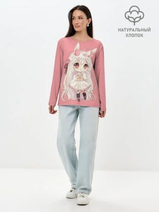 Лонгслив женский. Хлопок / Неко тян