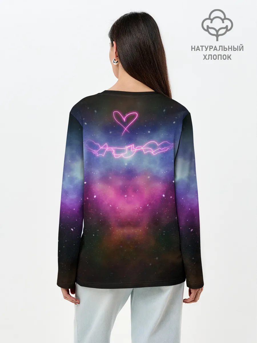 Лонгслив женский. Хлопок / Кот на пицце