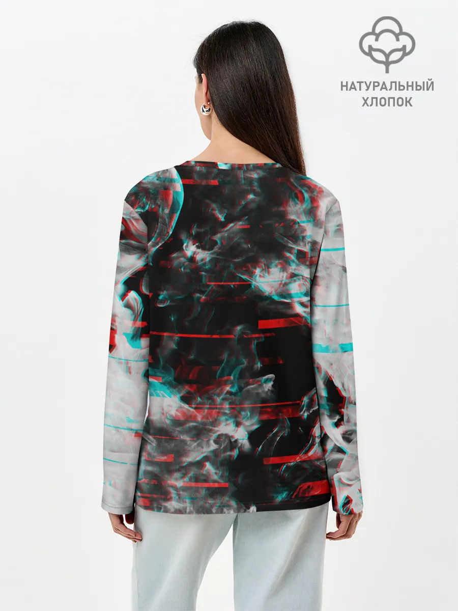 Лонгслив женский. Хлопок / White flame glitch