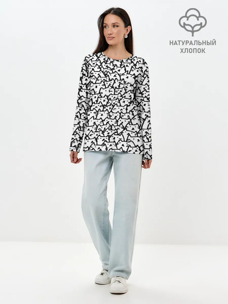 Лонгслив женский. Хлопок / Котики
