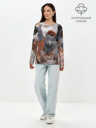 Лонгслив женский. Хлопок / Много котов