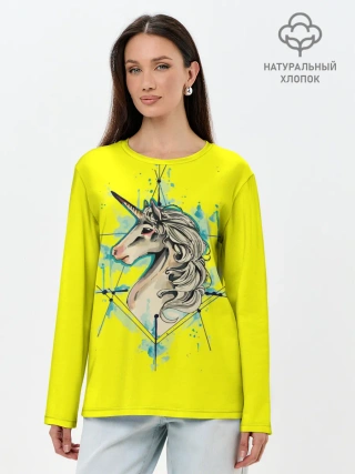 Лонгслив женский. Хлопок / Единорог Yellow Unicorn