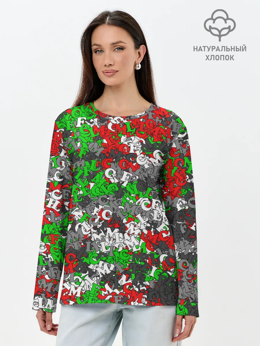 Лонгслив женский. Хлопок / Камуфляж с буквами FCLM