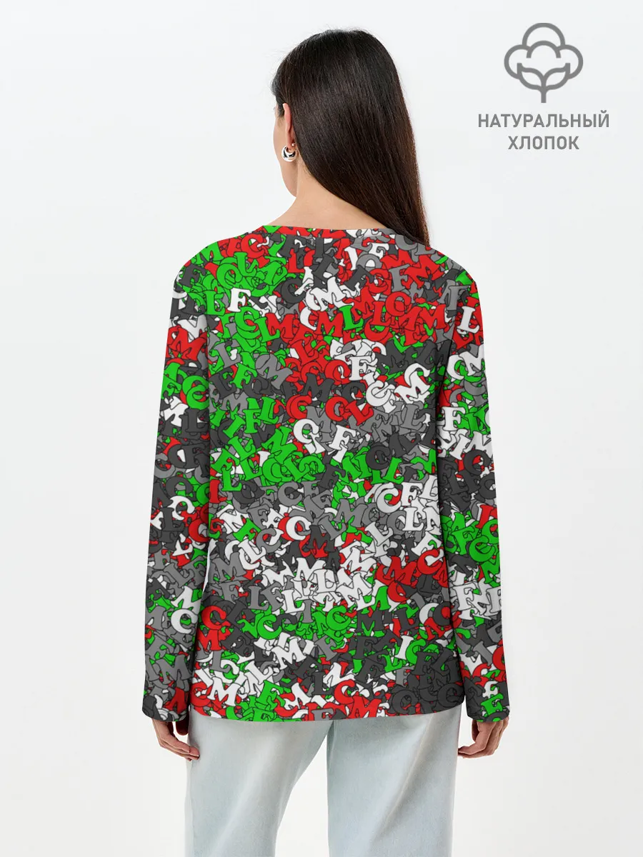 Лонгслив женский. Хлопок / Камуфляж с буквами FCLM