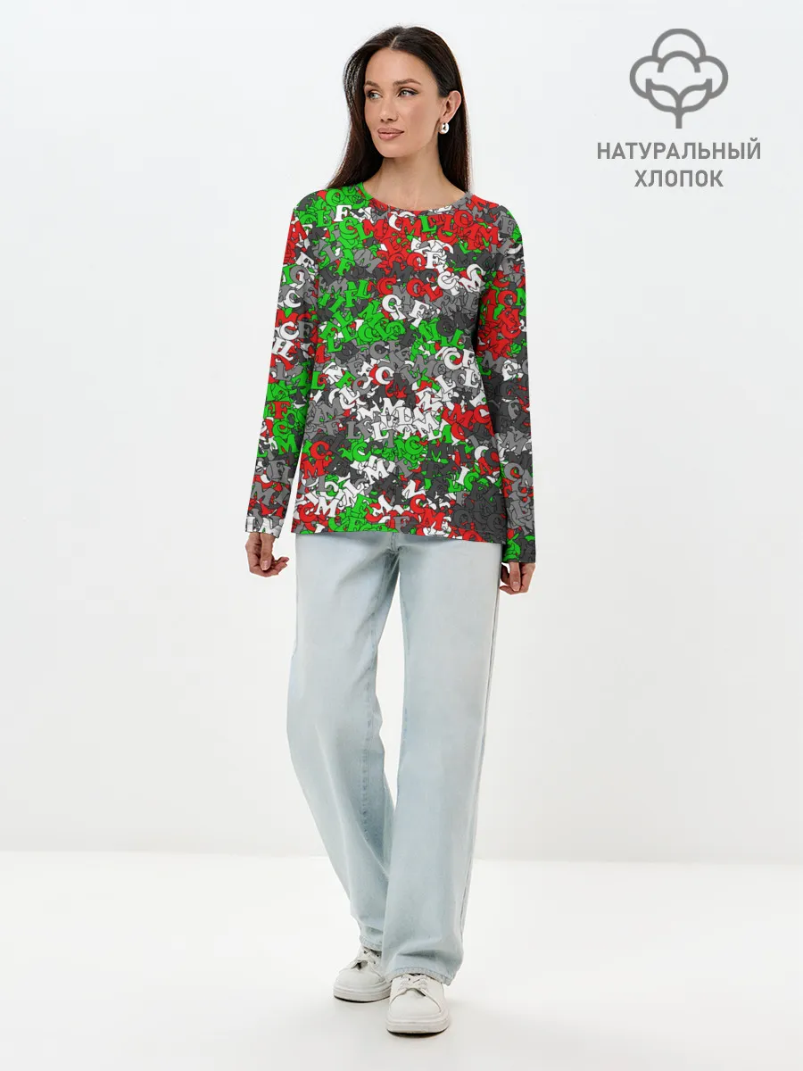 Лонгслив женский. Хлопок / Камуфляж с буквами FCLM