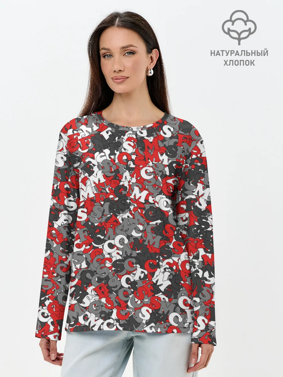 Лонгслив женский. Хлопок / Камуфляж с буквами F.C.S.M