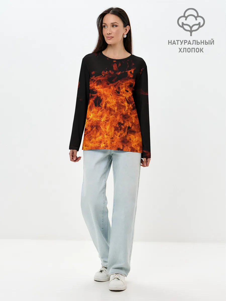 Лонгслив женский. Хлопок / Огонь