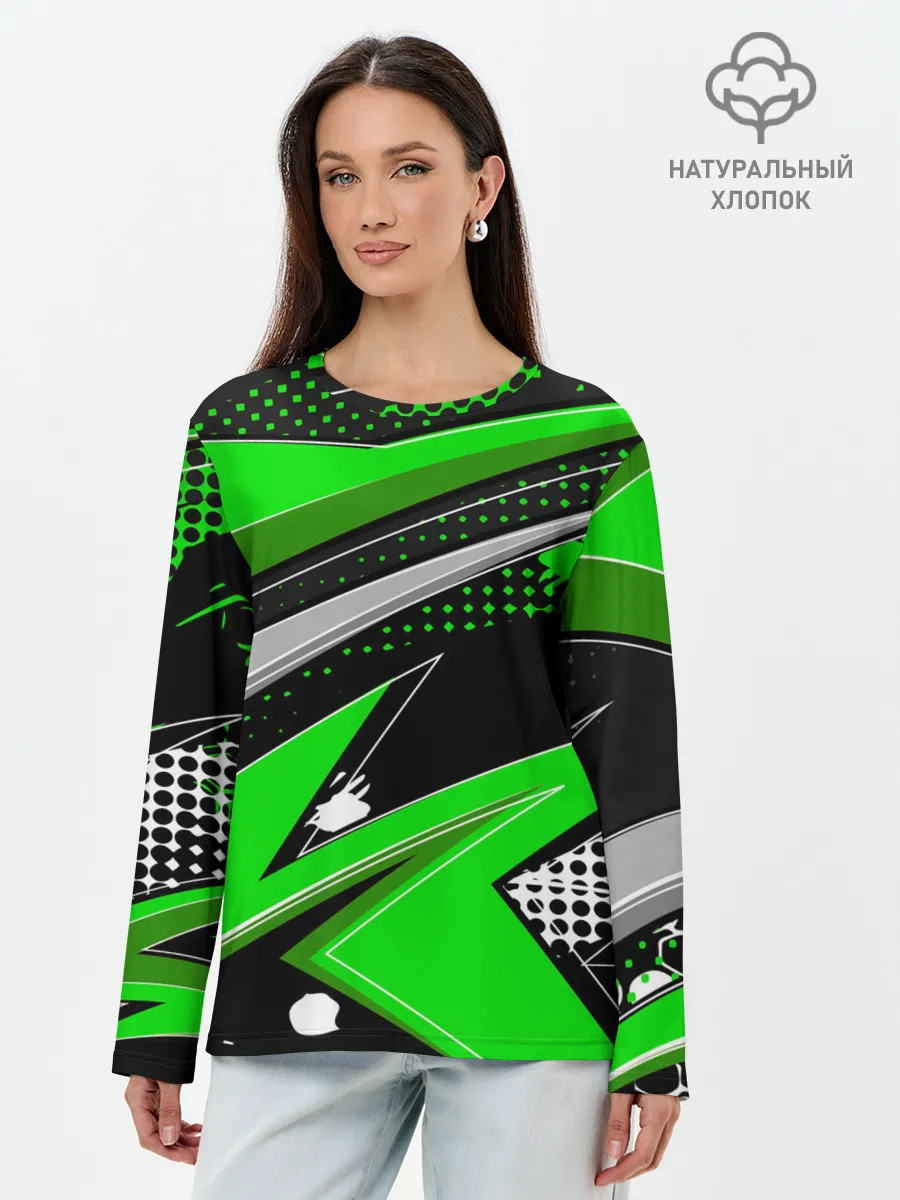 Лонгслив женский. Хлопок / Зеленая краска