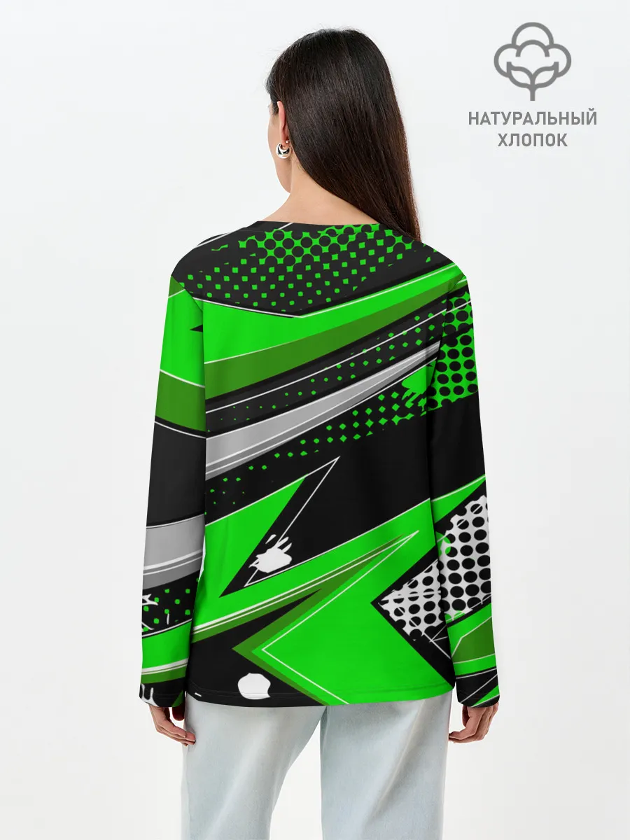Лонгслив женский. Хлопок / Зеленая краска