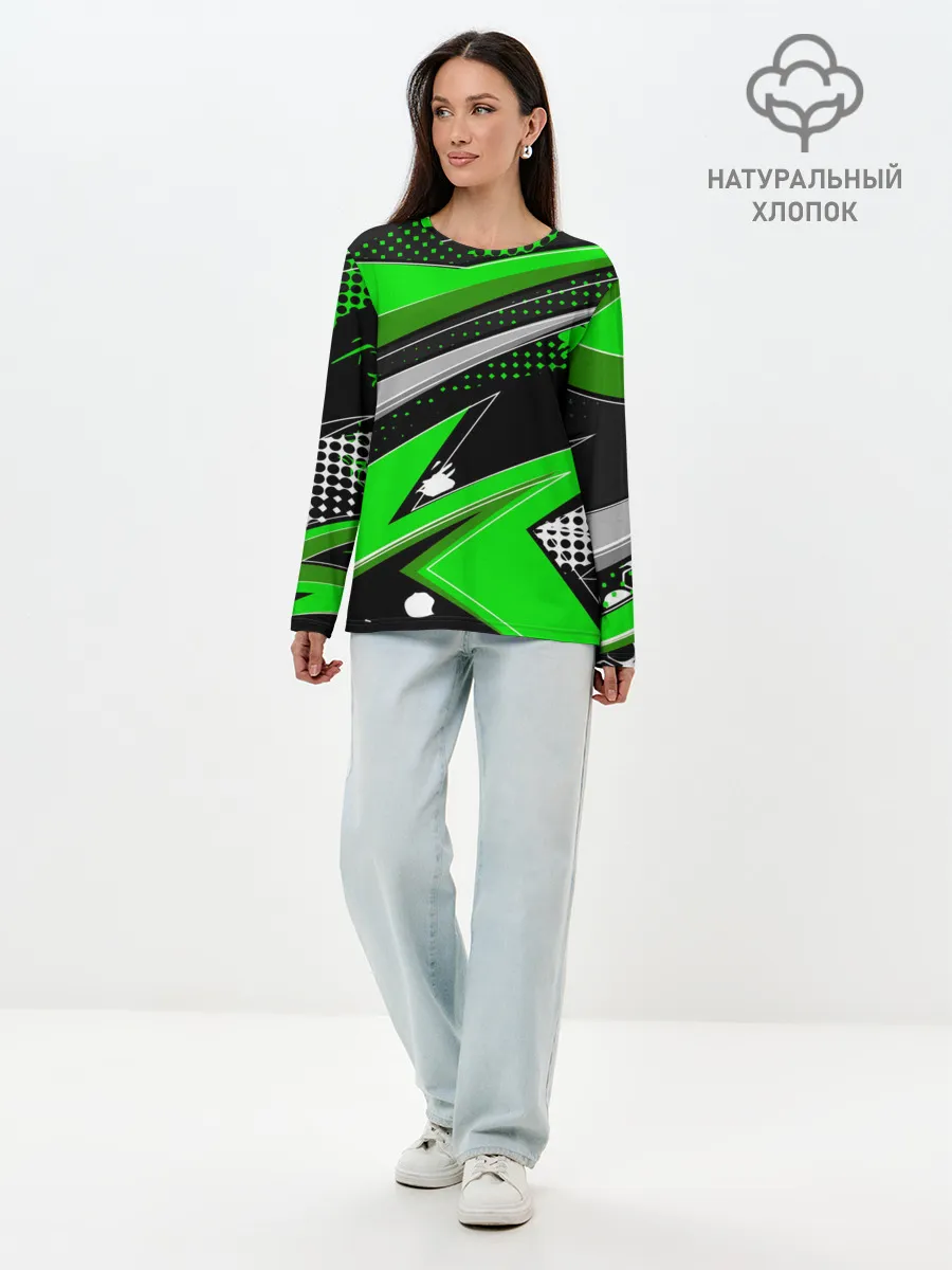 Лонгслив женский. Хлопок / Зеленая краска
