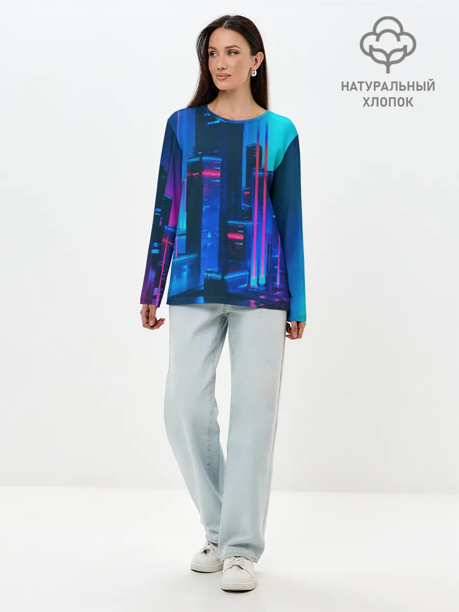 Лонгслив женский. Хлопок / НОЧНОЙ ГОРОД