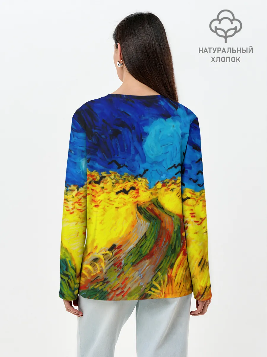 Лонгслив женский. Хлопок / ВАНГОГ НОЧНОЕ ПОЛЕ