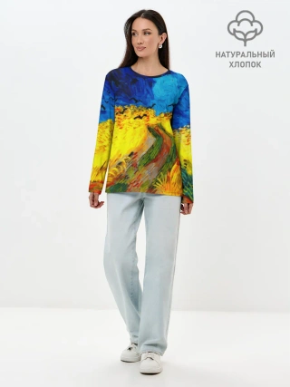 Лонгслив женский. Хлопок / ВАНГОГ НОЧНОЕ ПОЛЕ