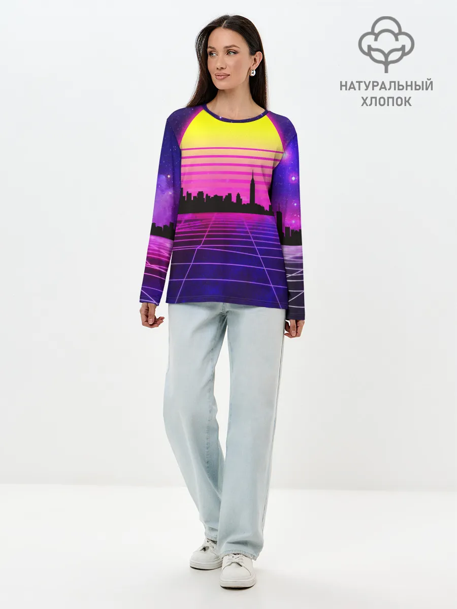 Лонгслив женский. Хлопок / ГОРОД В НЕОНЕ