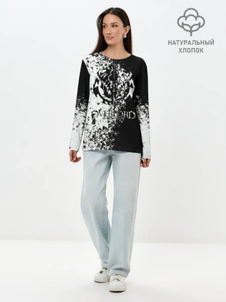 Лонгслив женский. Хлопок / чб спрей оверлорд