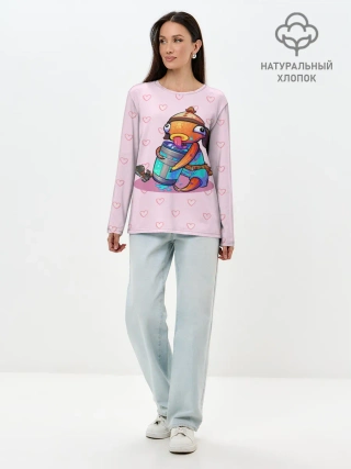 Лонгслив женский. Хлопок / Рыба Фортнайт