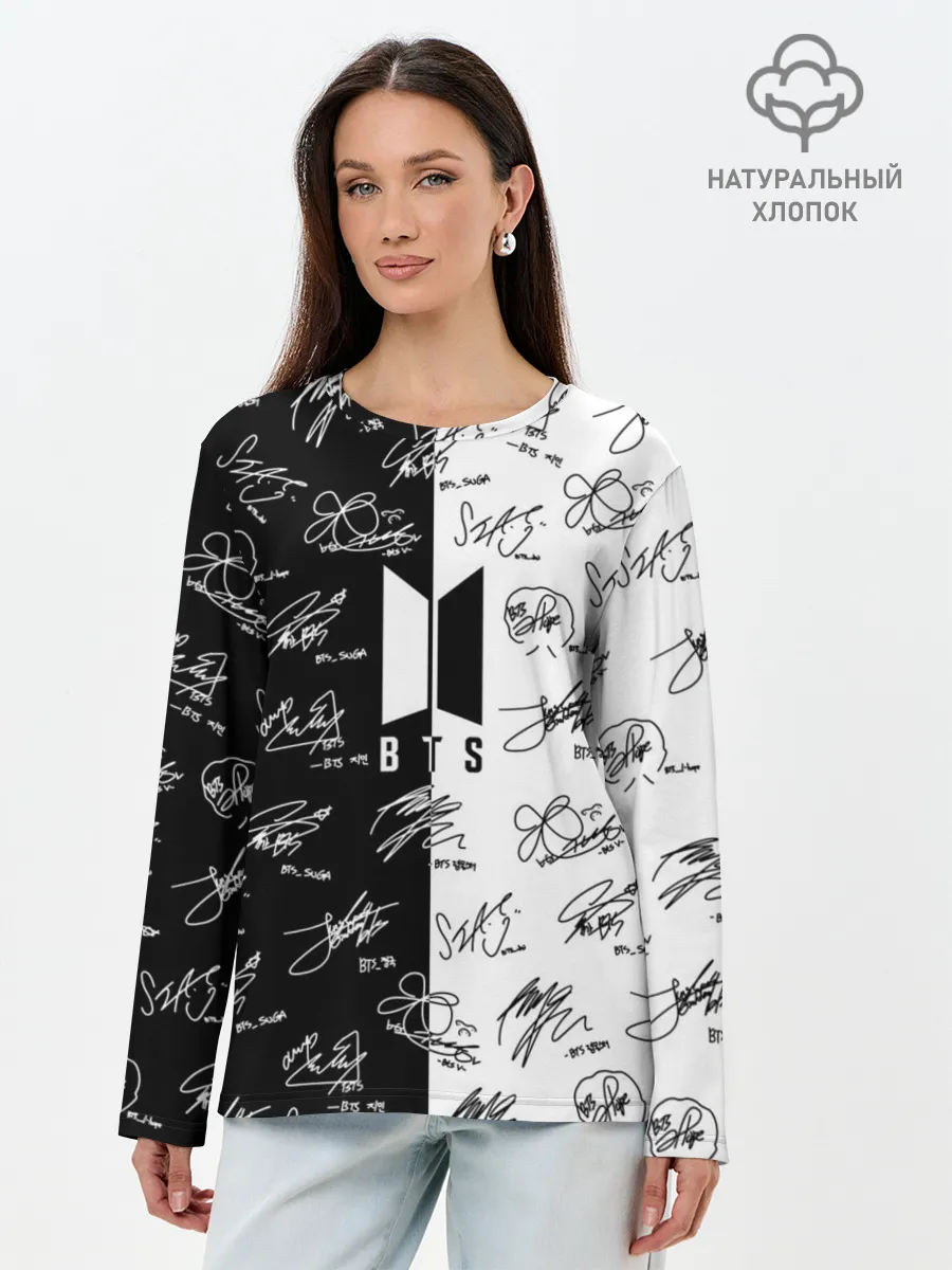 Лонгслив женский. Хлопок / BTS АВТОГРАФЫ