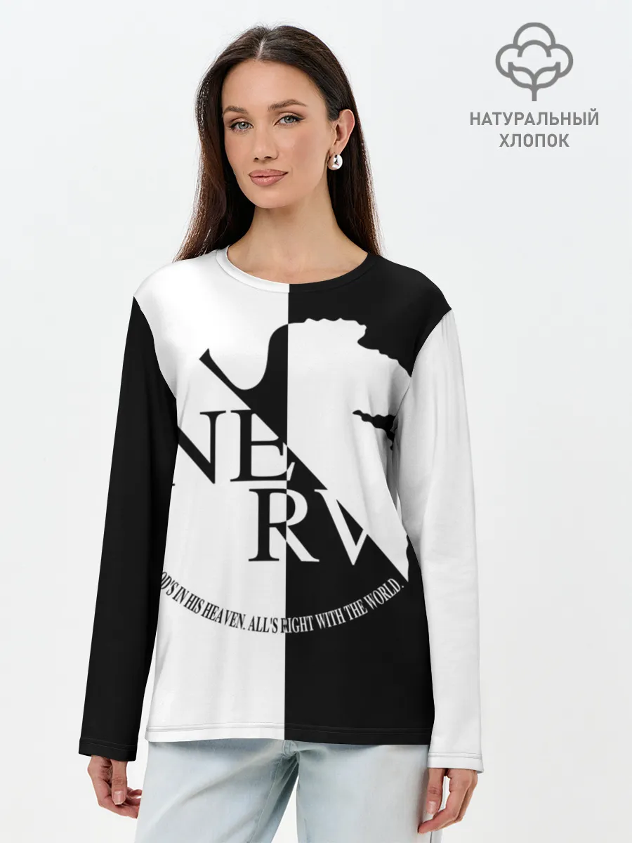 Лонгслив женский. Хлопок / Nerv black and white