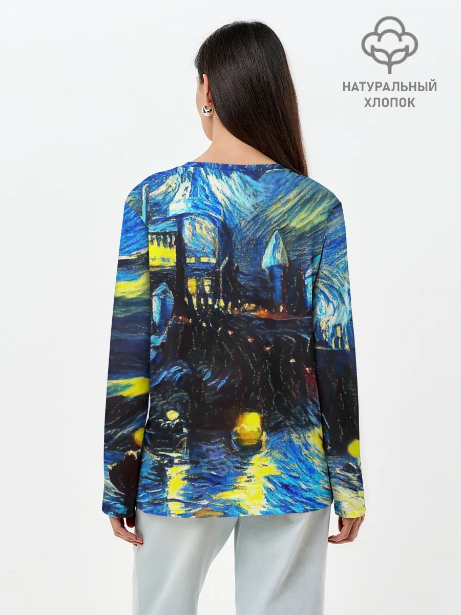 Лонгслив женский. Хлопок / Картина в стиле Вангога