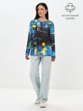 Лонгслив женский. Хлопок / Картина в стиле Вангога