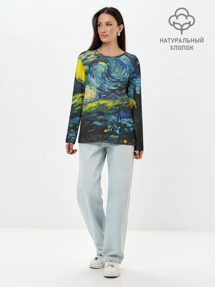 Лонгслив женский. Хлопок / ЗВЕЗДНАЯ НОЧЬ