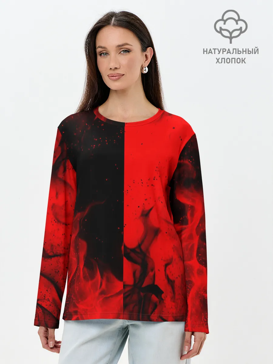 Лонгслив женский. Хлопок / BLACK RED FIRE