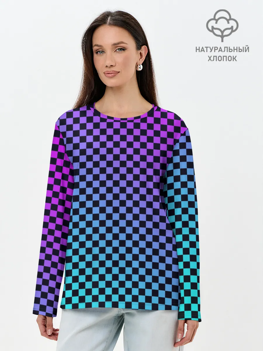 Лонгслив женский. Хлопок / Checkerboard gradient