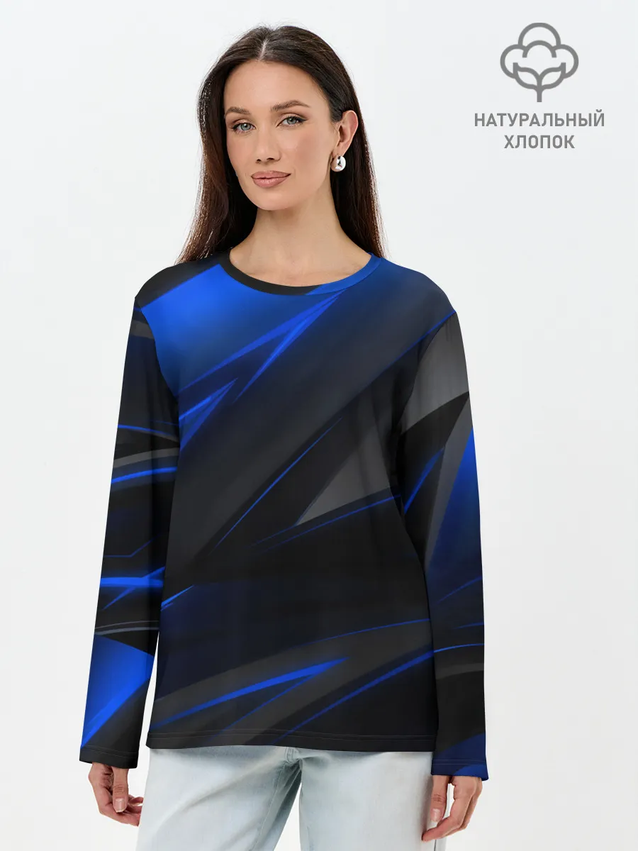 Лонгслив женский. Хлопок / Blue and Black