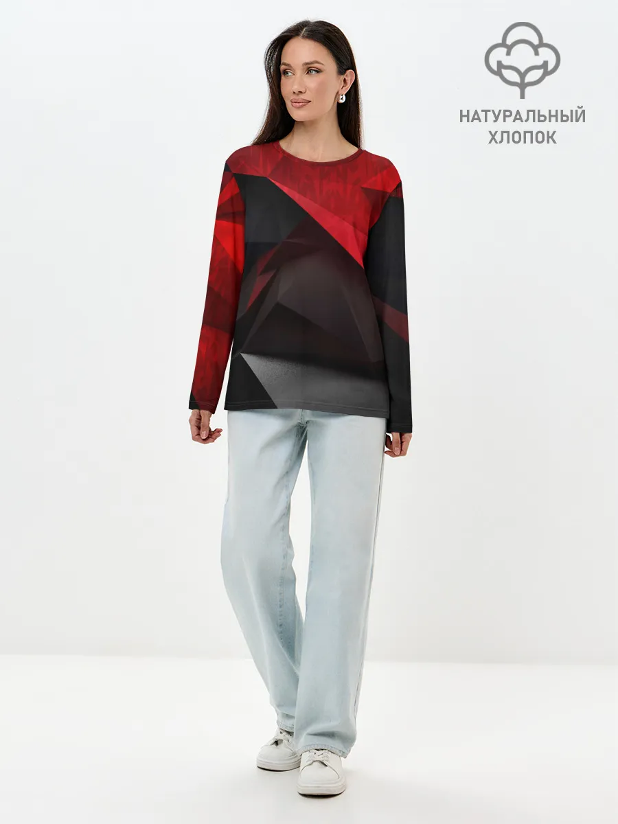 Лонгслив женский. Хлопок / Red & Black
