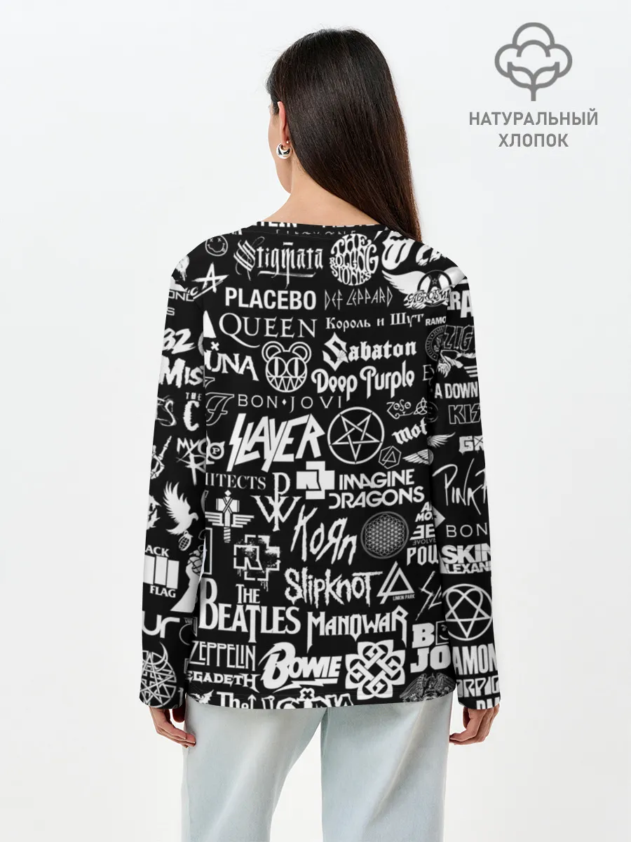 Лонгслив женский. Хлопок / ЛОГОТИПЫ РОК ГРУПП | ROCK