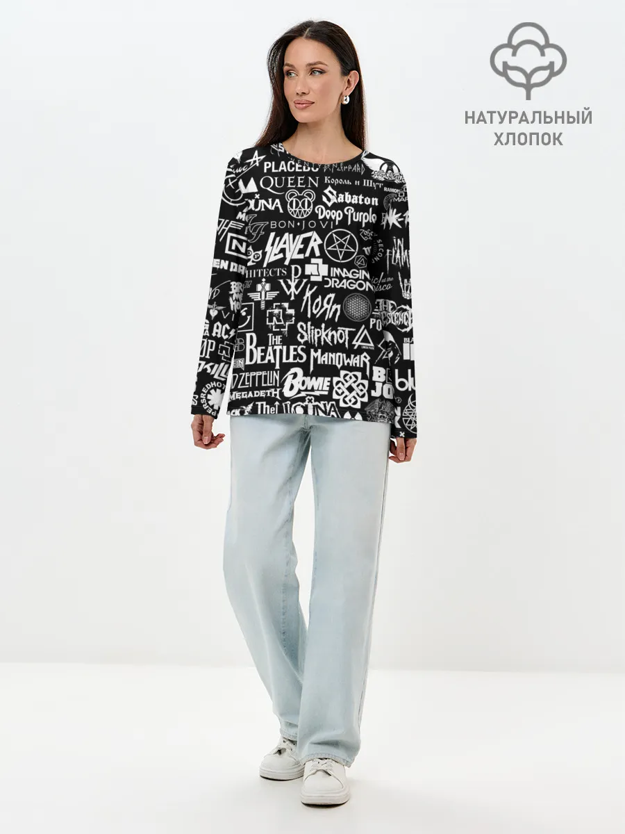 Лонгслив женский. Хлопок / ЛОГОТИПЫ РОК ГРУПП | ROCK